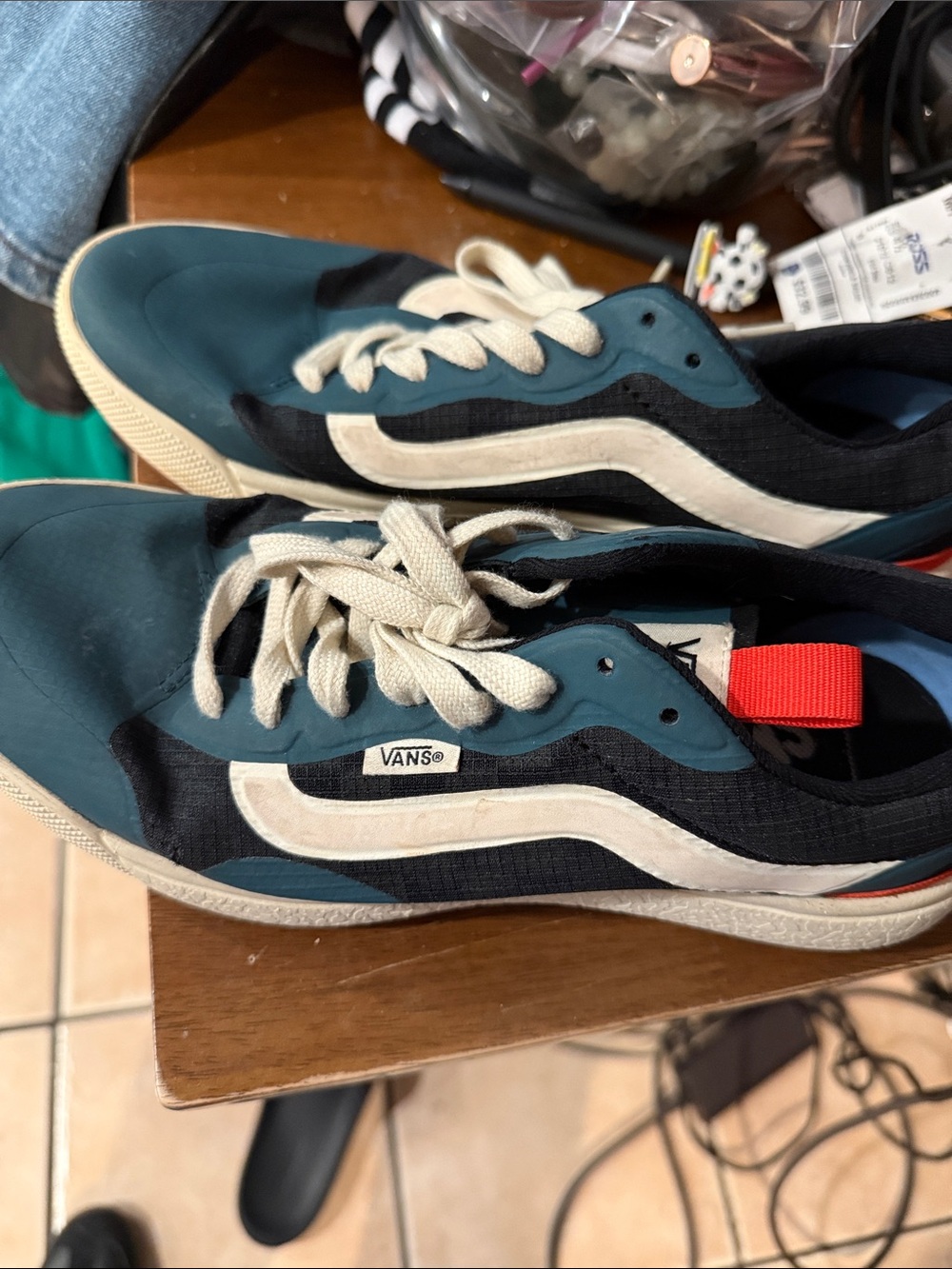 Vans Teal, Black & White Low-Top Skate Sneakers
